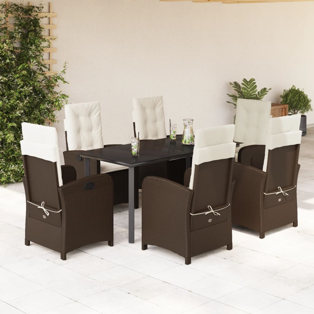 3-tlg. Garten-Essgruppe mit Kissen Braun Poly Rattan