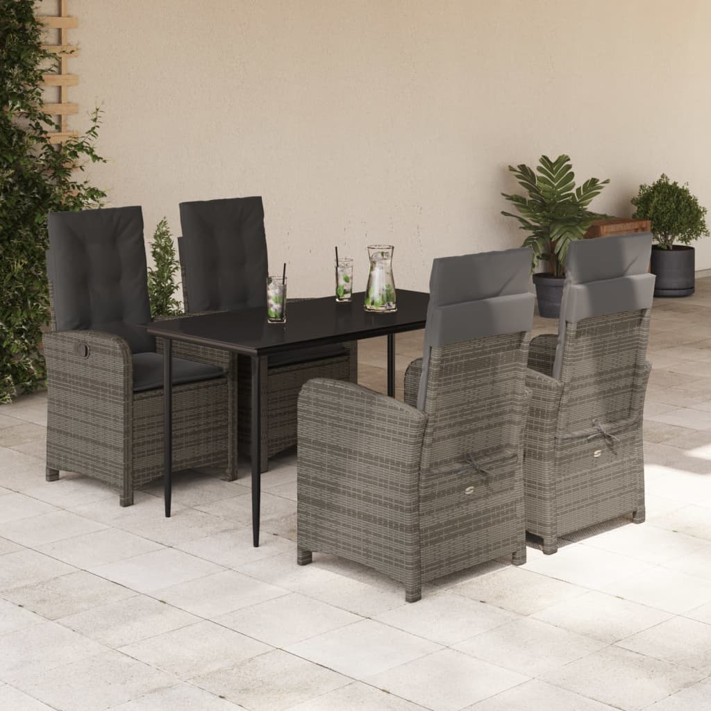 3-tlg. Garten-Essgruppe mit Kissen Grau Poly Rattan
