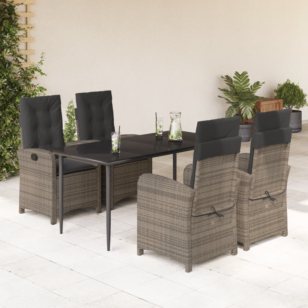 3-tlg. Garten-Essgruppe mit Kissen Grau Poly Rattan