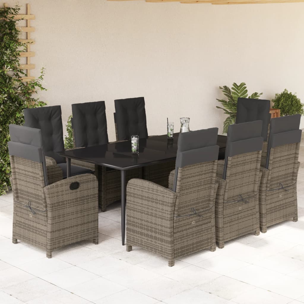 3-tlg. Garten-Essgruppe mit Kissen Grau Poly Rattan