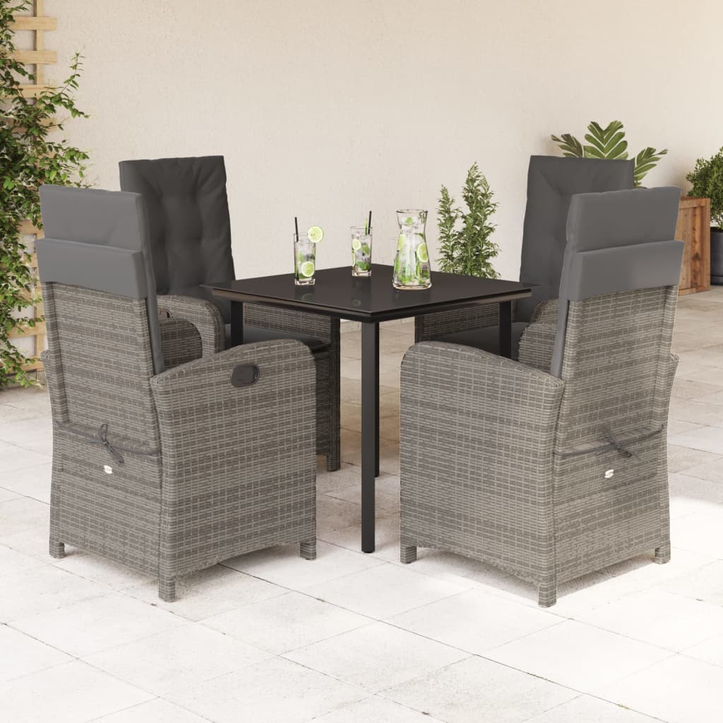 3-tlg. Garten-Essgruppe mit Kissen Grau Poly Rattan