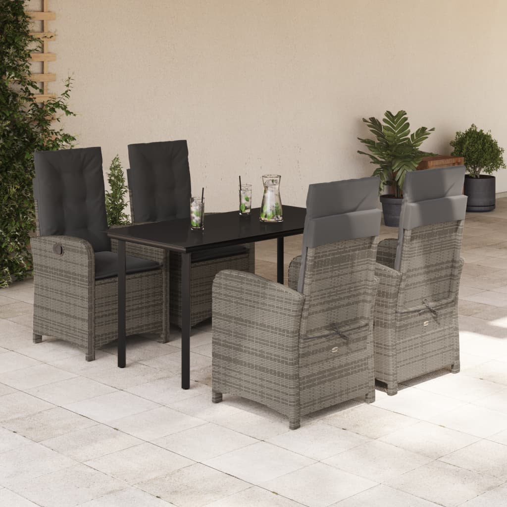 3-tlg. Garten-Essgruppe mit Kissen Grau Poly Rattan