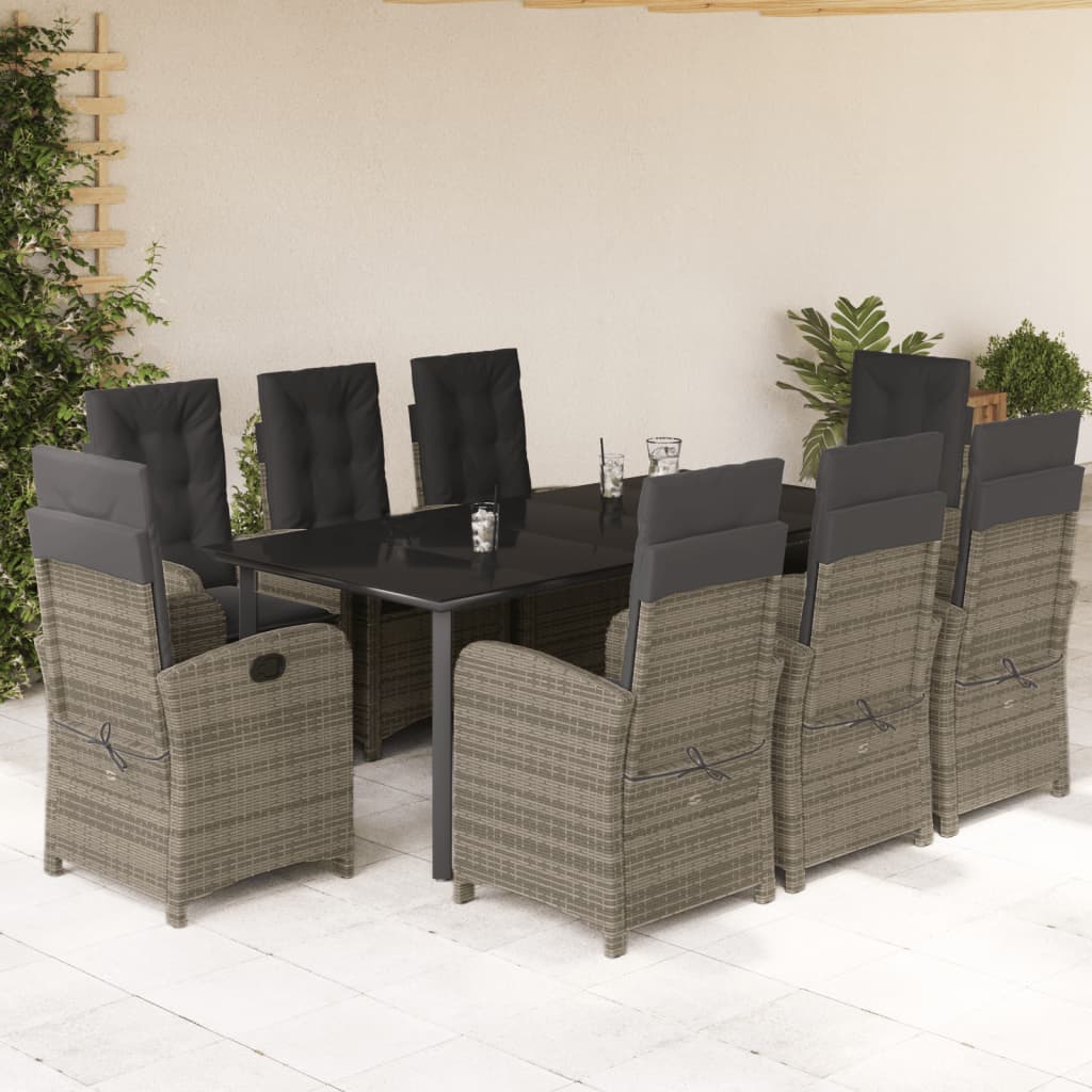 3-tlg. Garten-Essgruppe mit Kissen Grau Poly Rattan