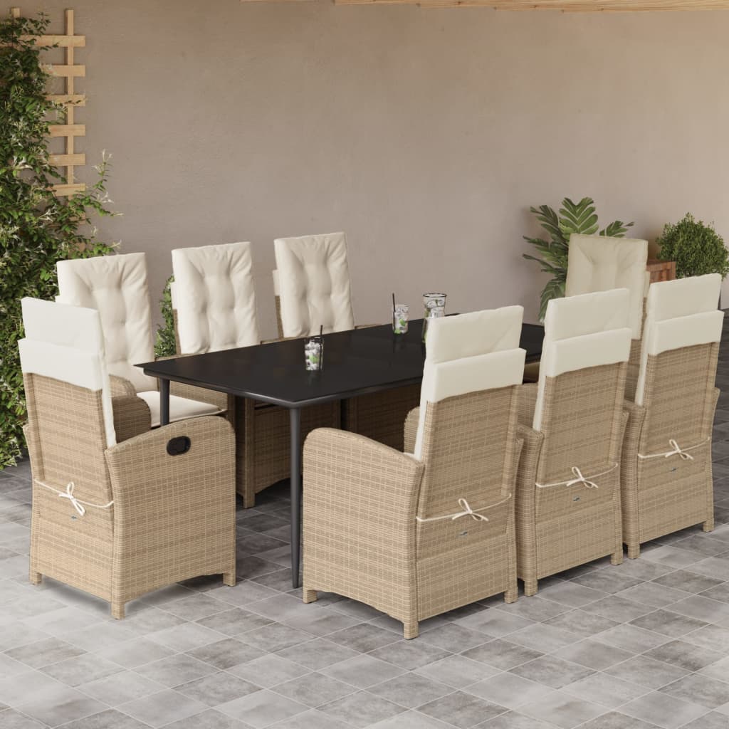 3-tlg. Garten-Essgruppe mit Kissen Beige Poly Rattan