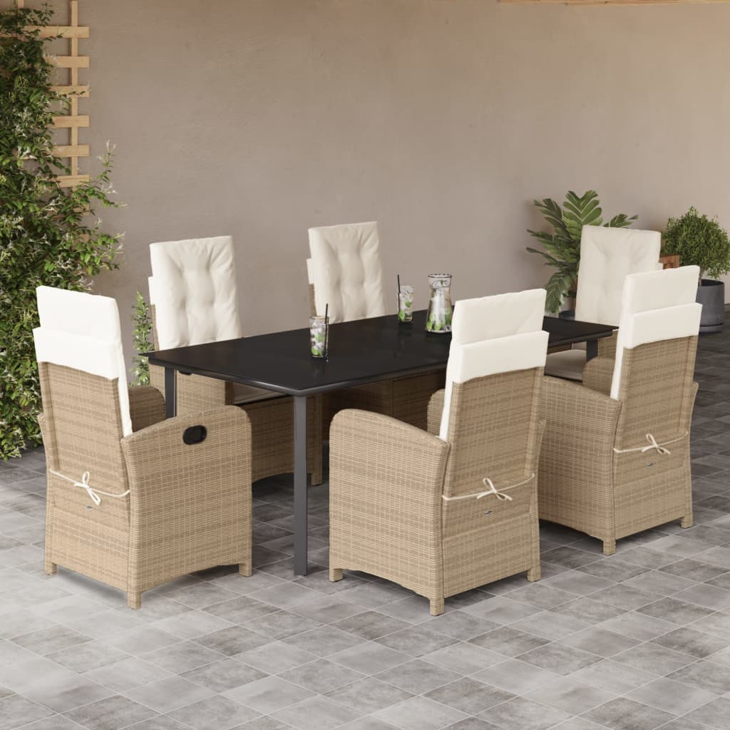 3-tlg. Garten-Essgruppe mit Kissen Beige Poly Rattan