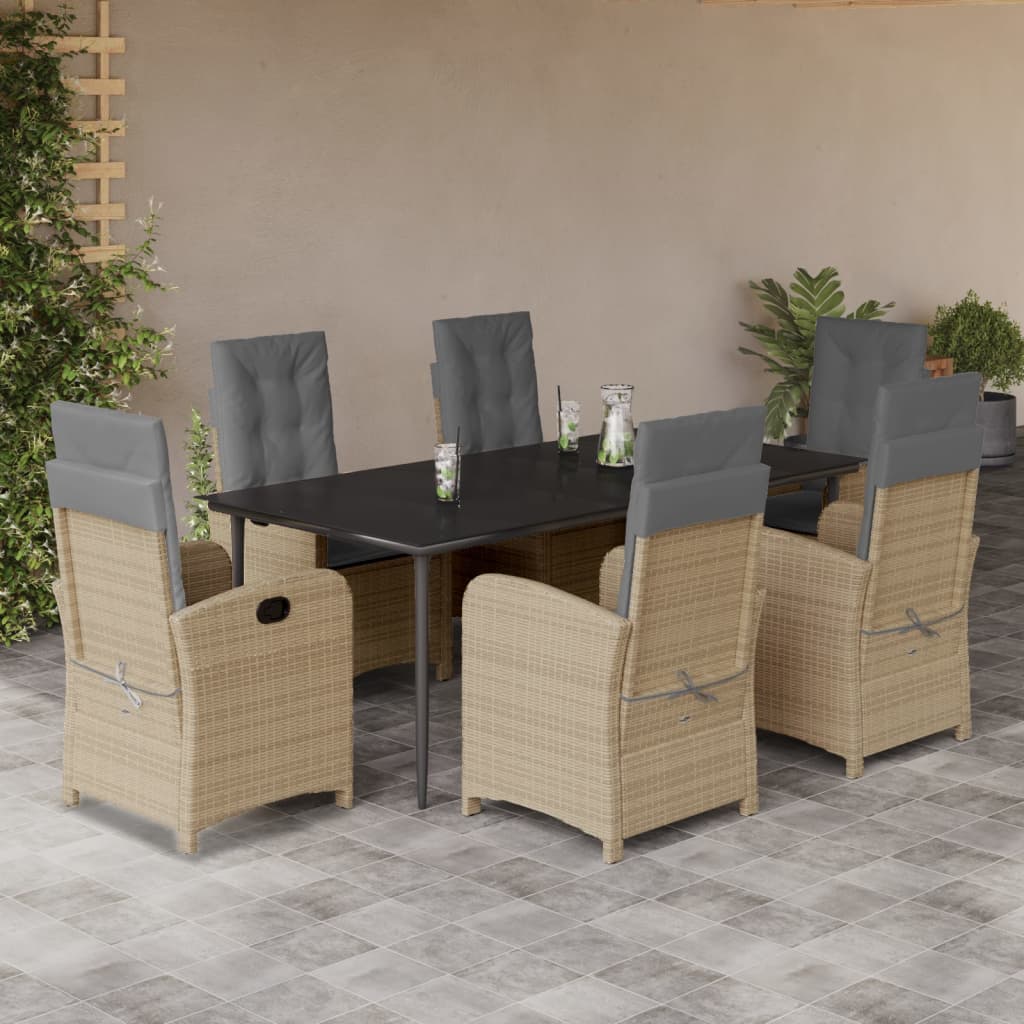 3-tlg. Garten-Essgruppe mit Kissen Beigemischung Poly Rattan