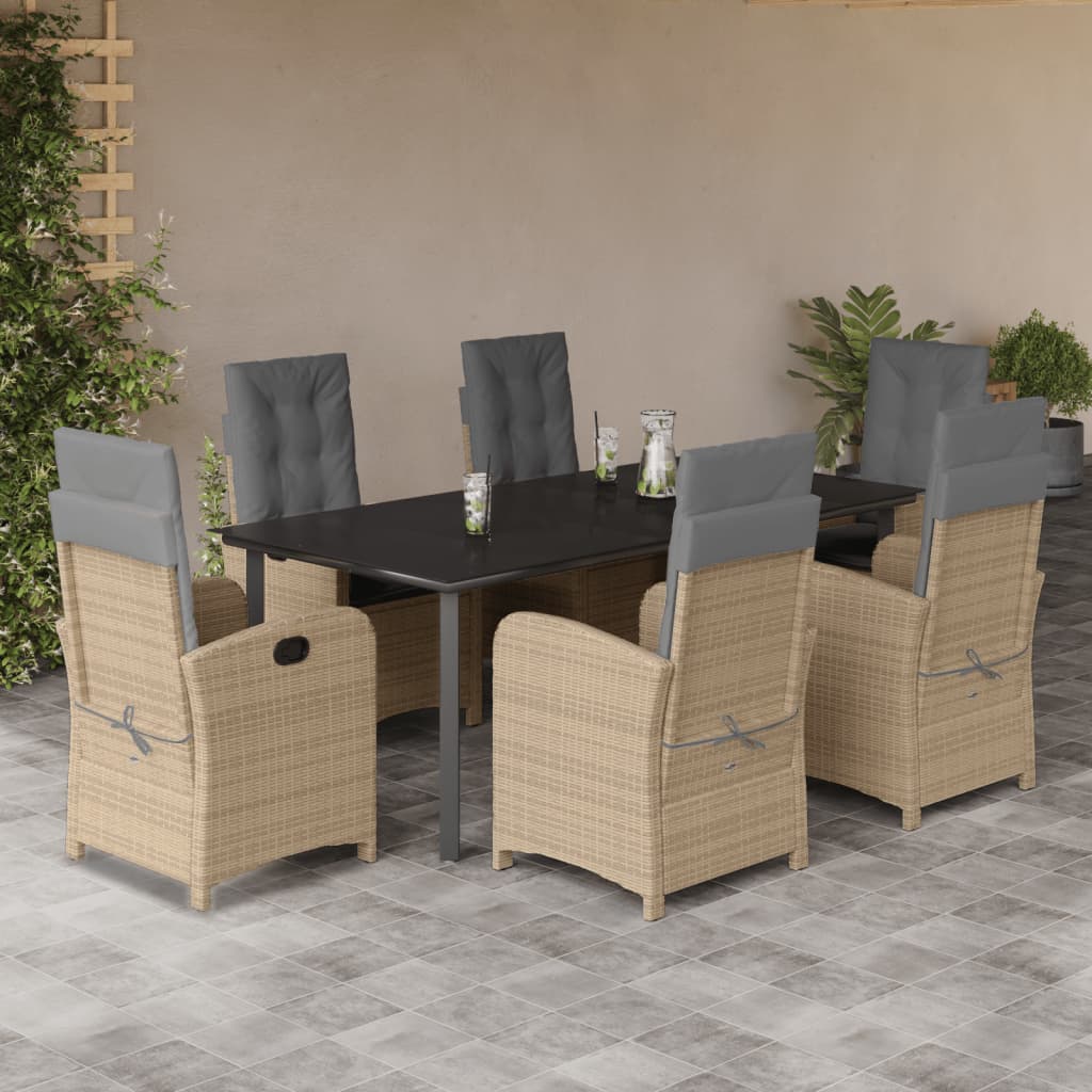 3-tlg. Garten-Essgruppe mit Kissen Beigemischung Poly Rattan