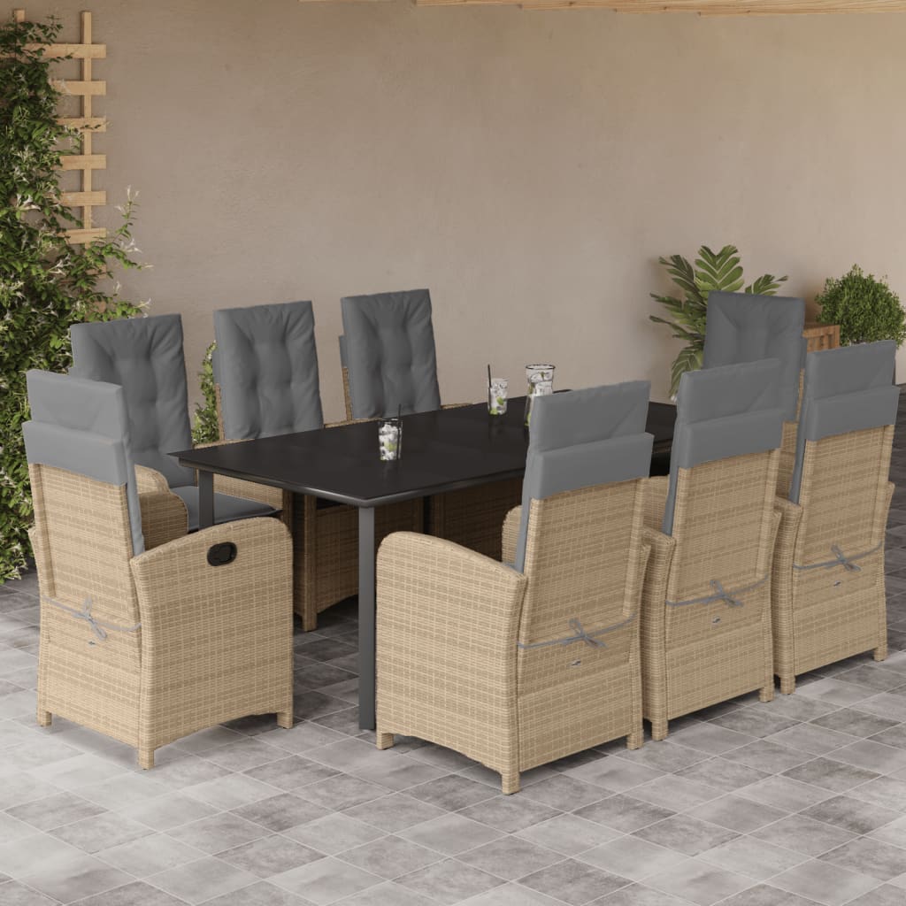 3-tlg. Garten-Essgruppe mit Kissen Beigemischung Poly Rattan