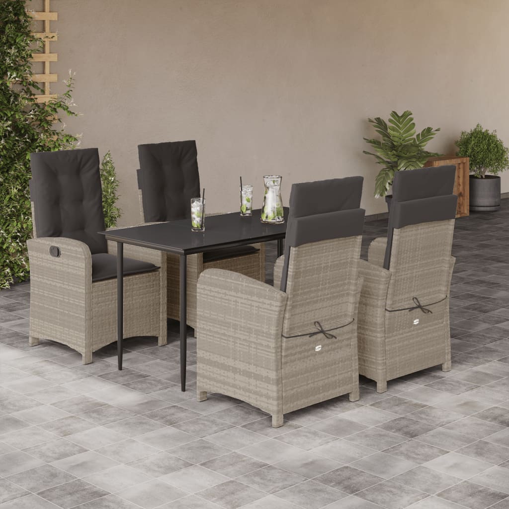 3-tlg. Garten-Essgruppe mit Kissen Hellgrau Poly Rattan