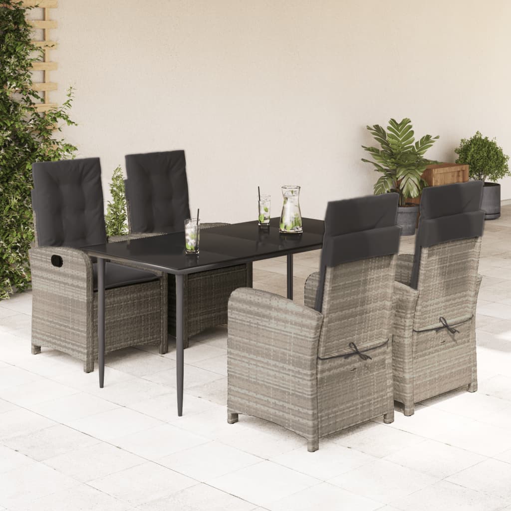 3-tlg. Garten-Essgruppe mit Kissen Hellgrau Poly Rattan