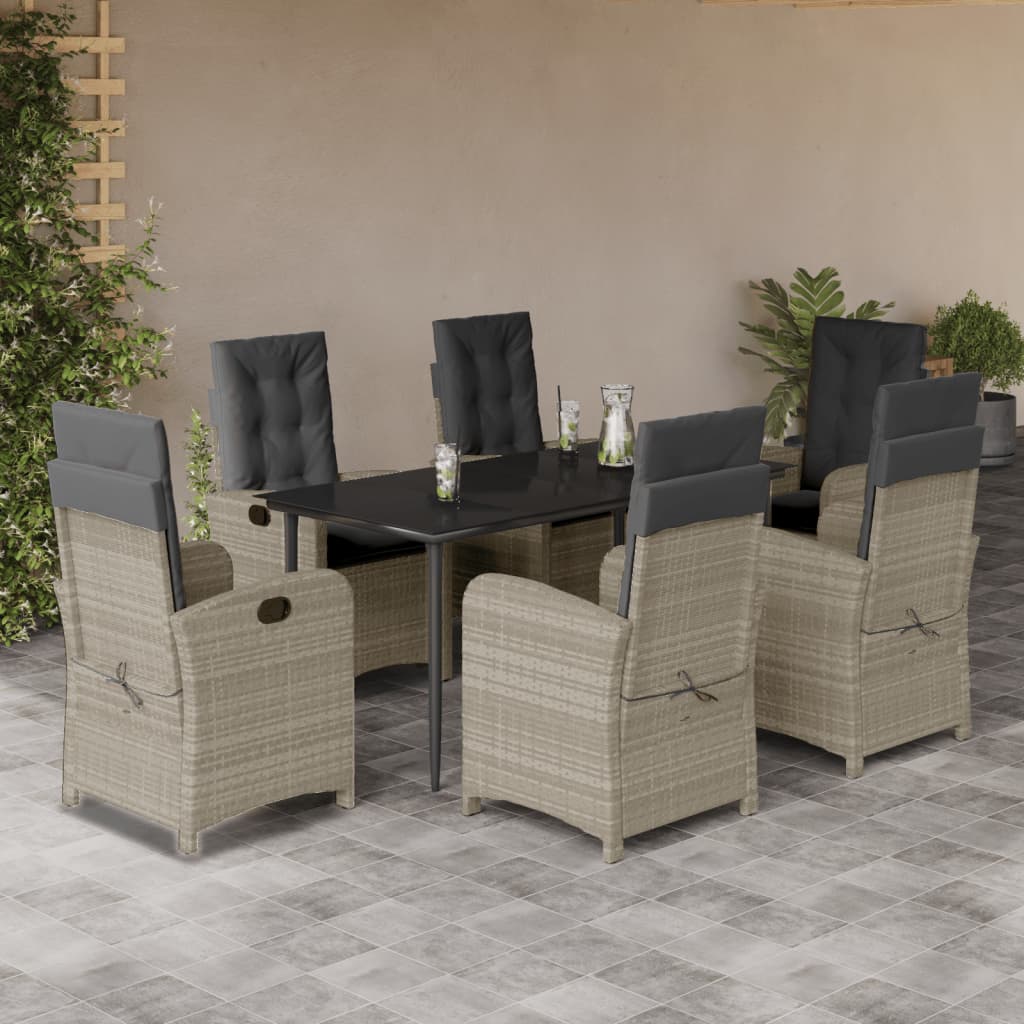 3-tlg. Garten-Essgruppe mit Kissen Hellgrau Poly Rattan