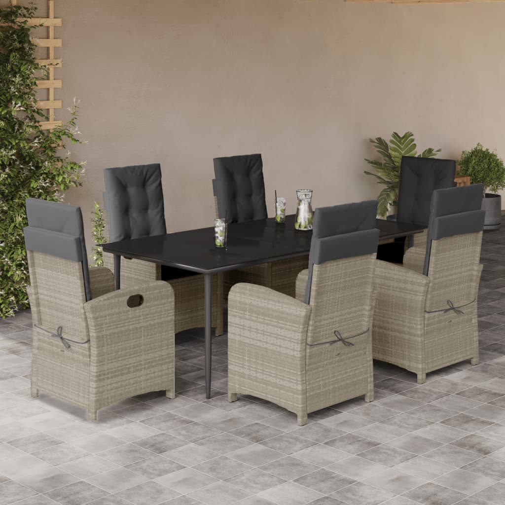 3-tlg. Garten-Essgruppe mit Kissen Hellgrau Poly Rattan