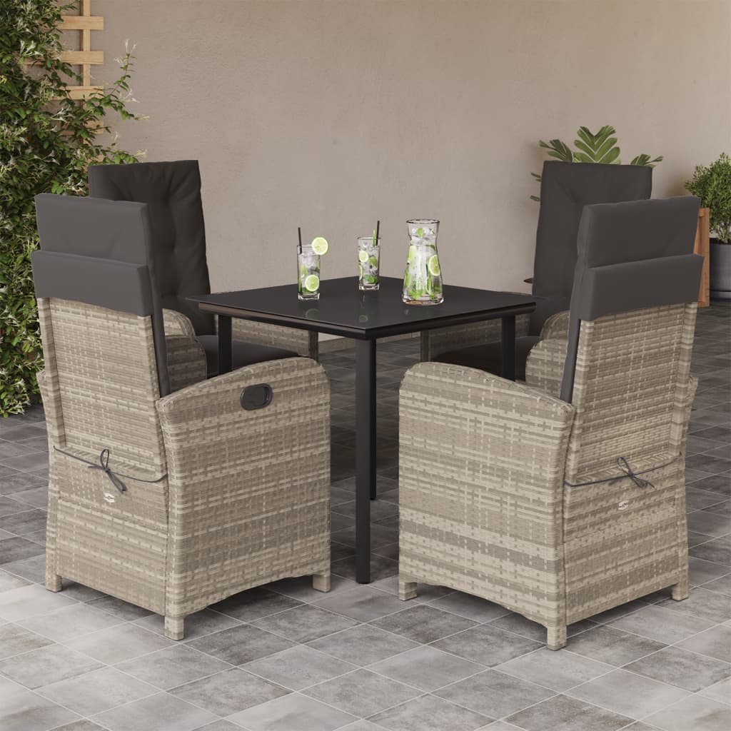 3-tlg. Garten-Essgruppe mit Kissen Hellgrau Poly Rattan