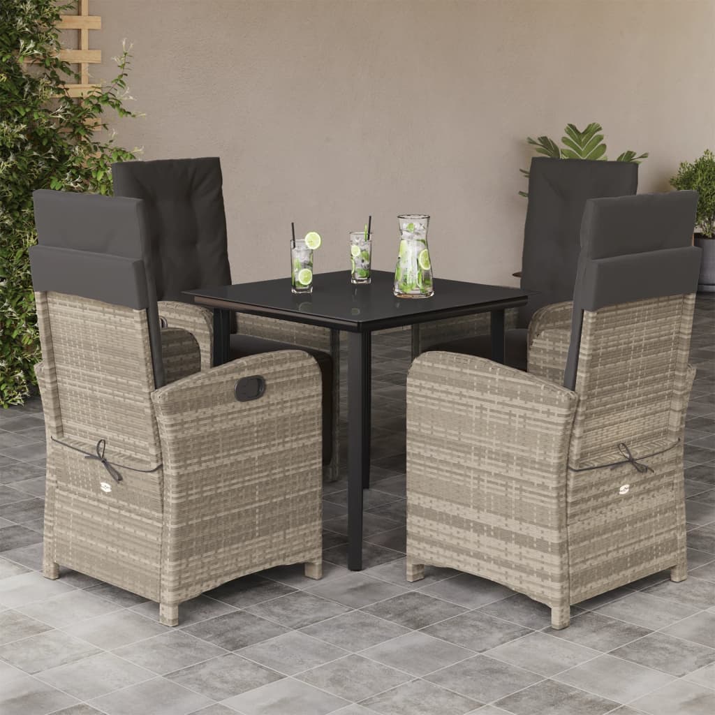 3-tlg. Garten-Essgruppe mit Kissen Hellgrau Poly Rattan