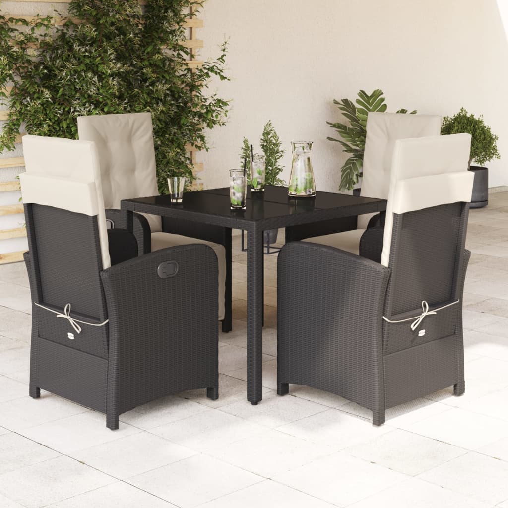 3-tlg. Bistro-Set mit Kissen Schwarz Poly Rattan