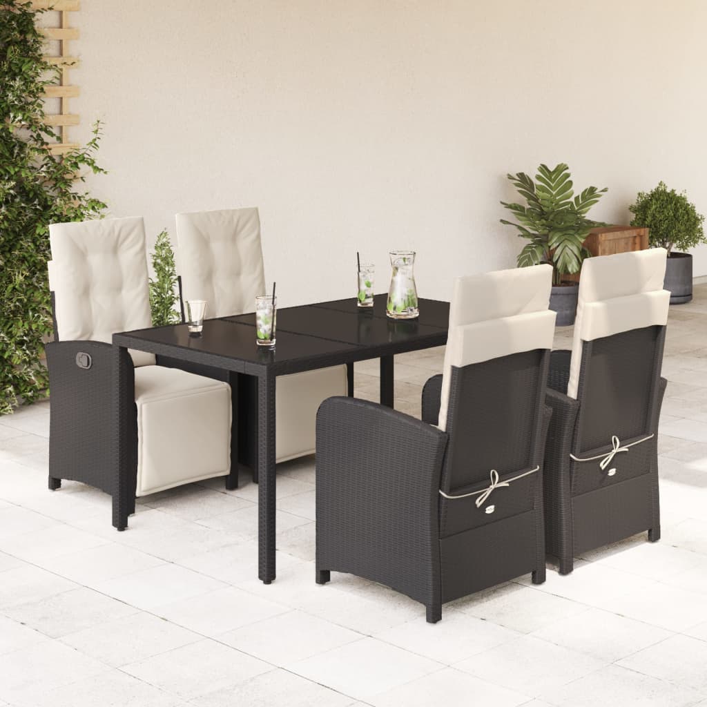 3-tlg. Bistro-Set mit Kissen Schwarz Poly Rattan
