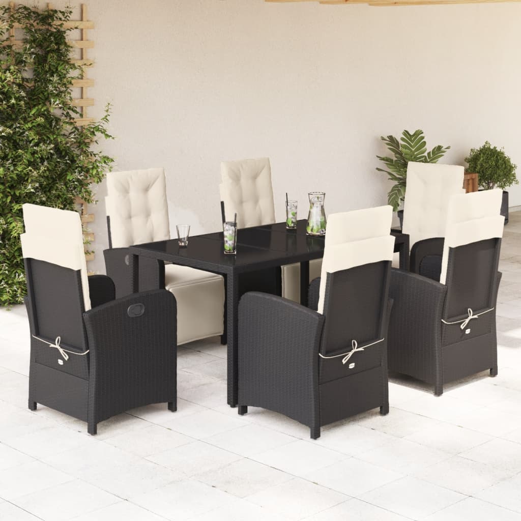 3-tlg. Bistro-Set mit Kissen Schwarz Poly Rattan