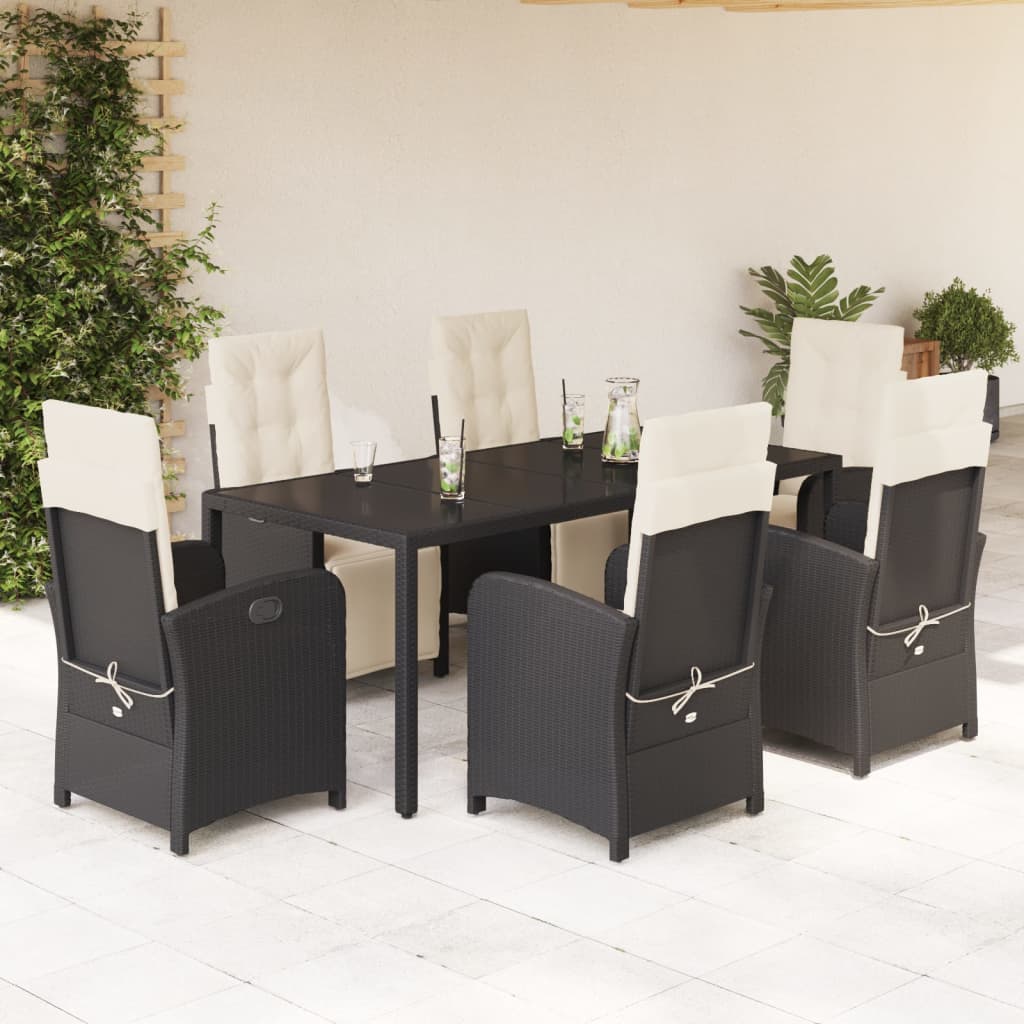 3-tlg. Bistro-Set mit Kissen Schwarz Poly Rattan