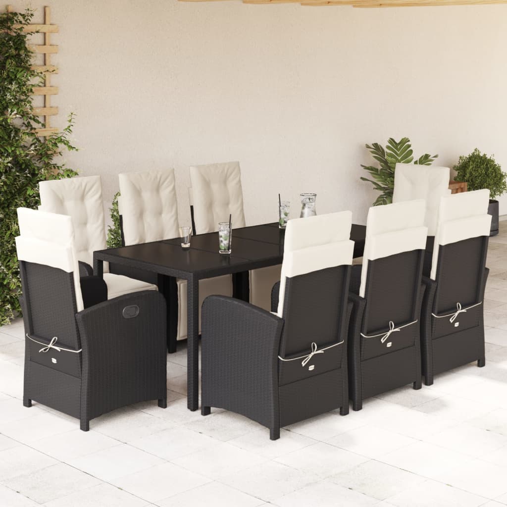 3-tlg. Bistro-Set mit Kissen Schwarz Poly Rattan