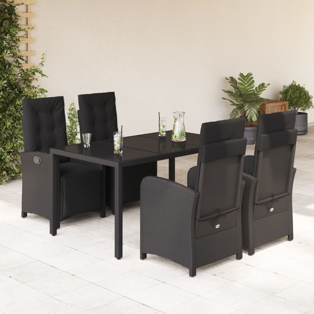 3-tlg. Bistro-Set mit Kissen Schwarz Poly Rattan