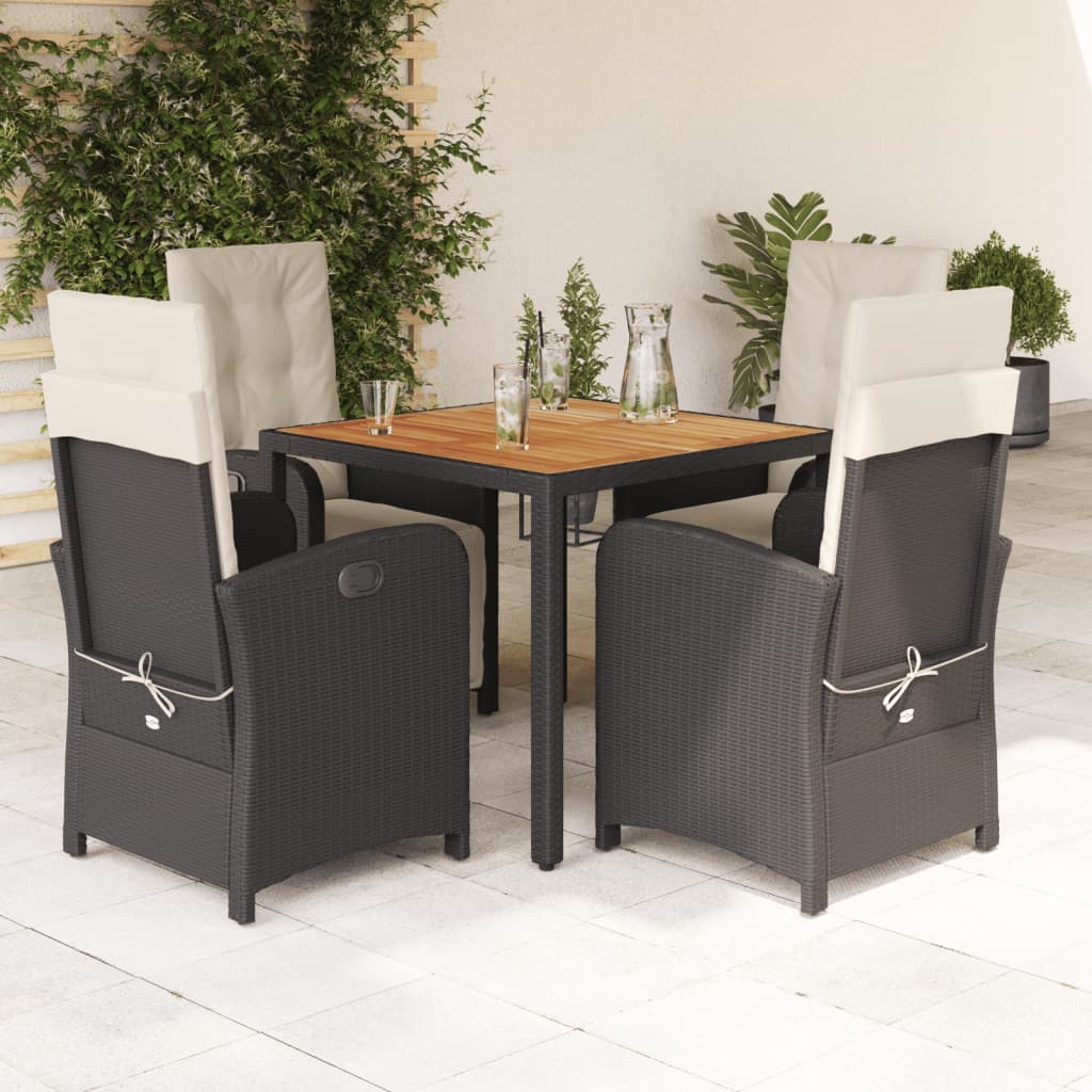 3-tlg. Bistro-Set mit Kissen Schwarz Poly Rattan