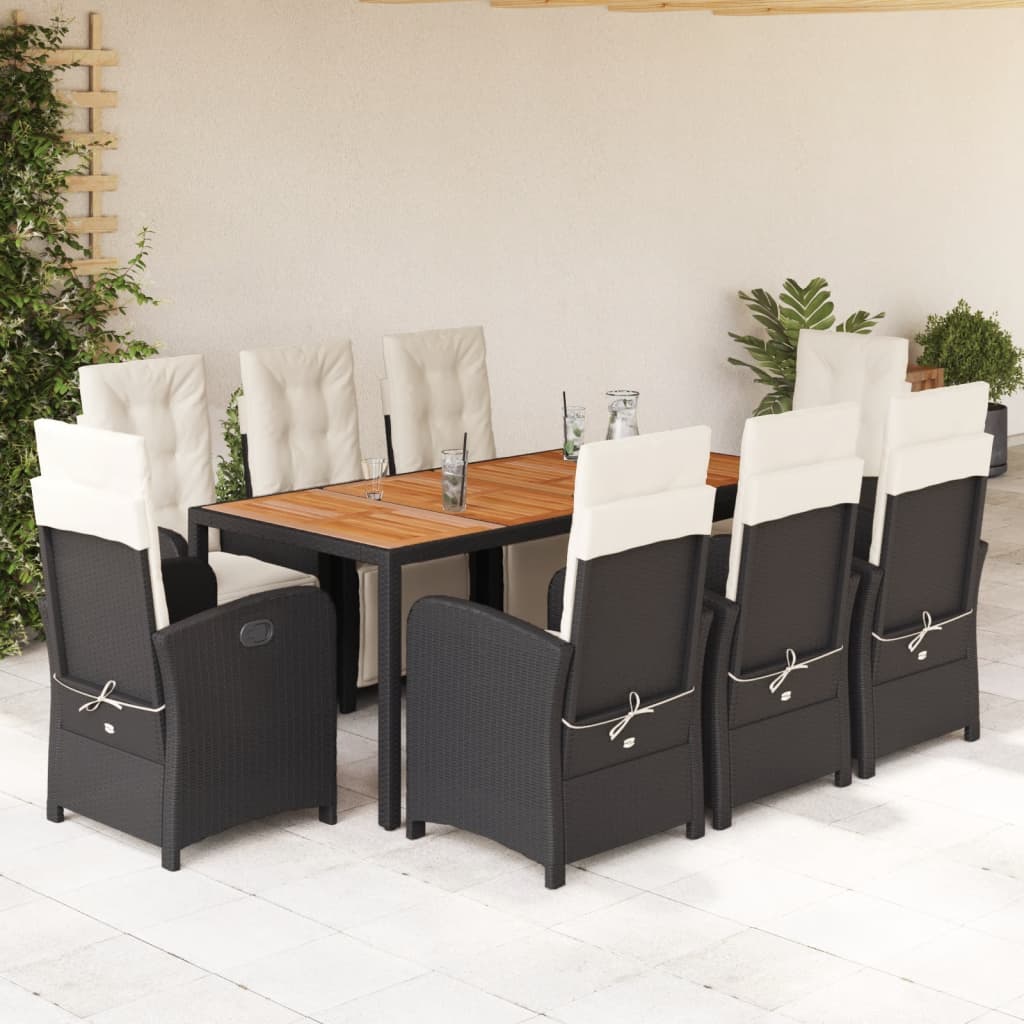 3-tlg. Bistro-Set mit Kissen Schwarz Poly Rattan