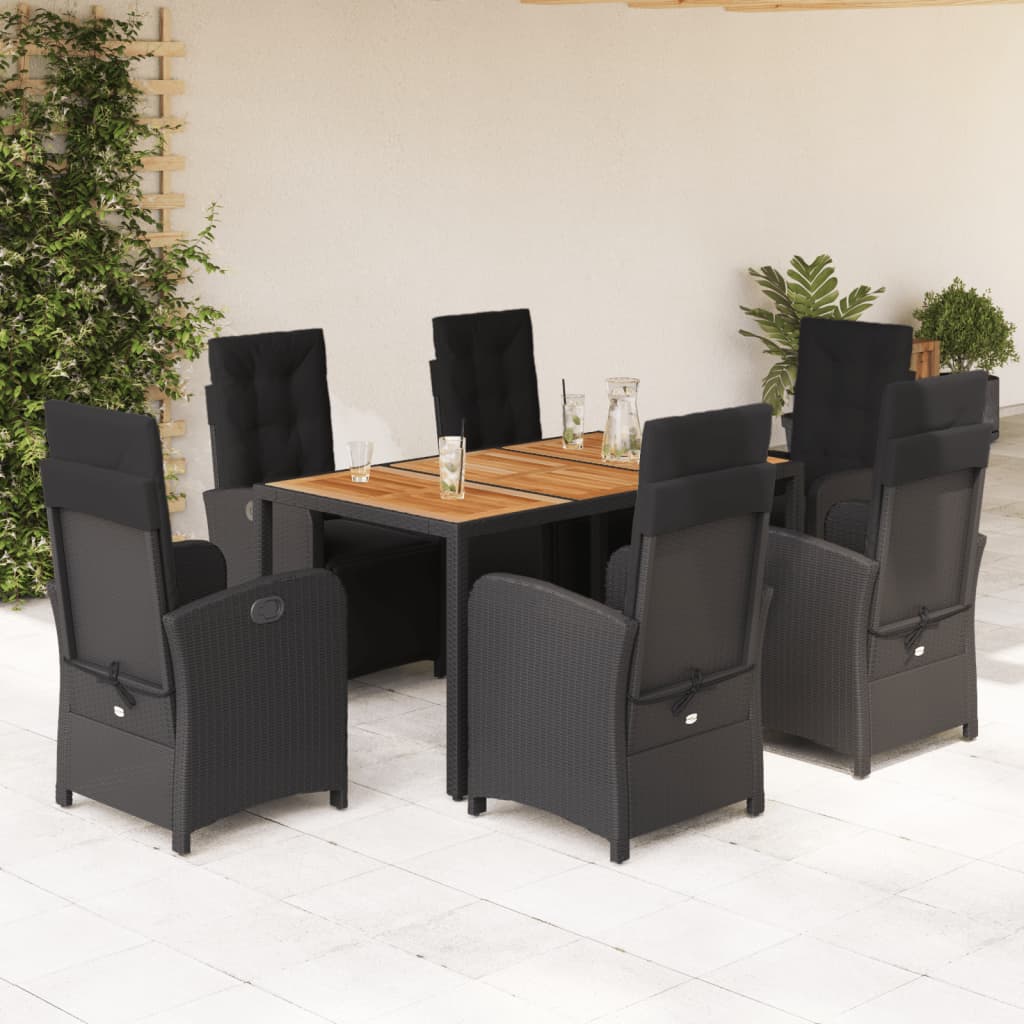 3-tlg. Bistro-Set mit Kissen Schwarz Poly Rattan
