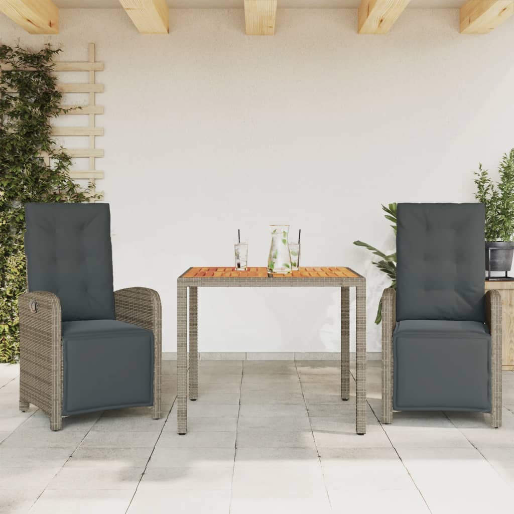3-tlg. Bistro-Set mit Kissen Schwarz Poly Rattan