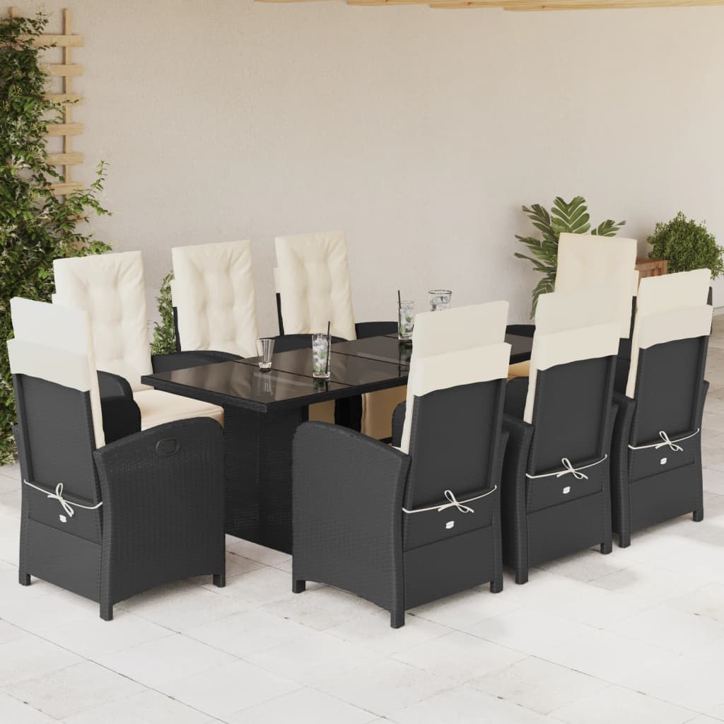 7-tlg. Garten-Essgruppe mit Kissen Schwarz Poly Rattan