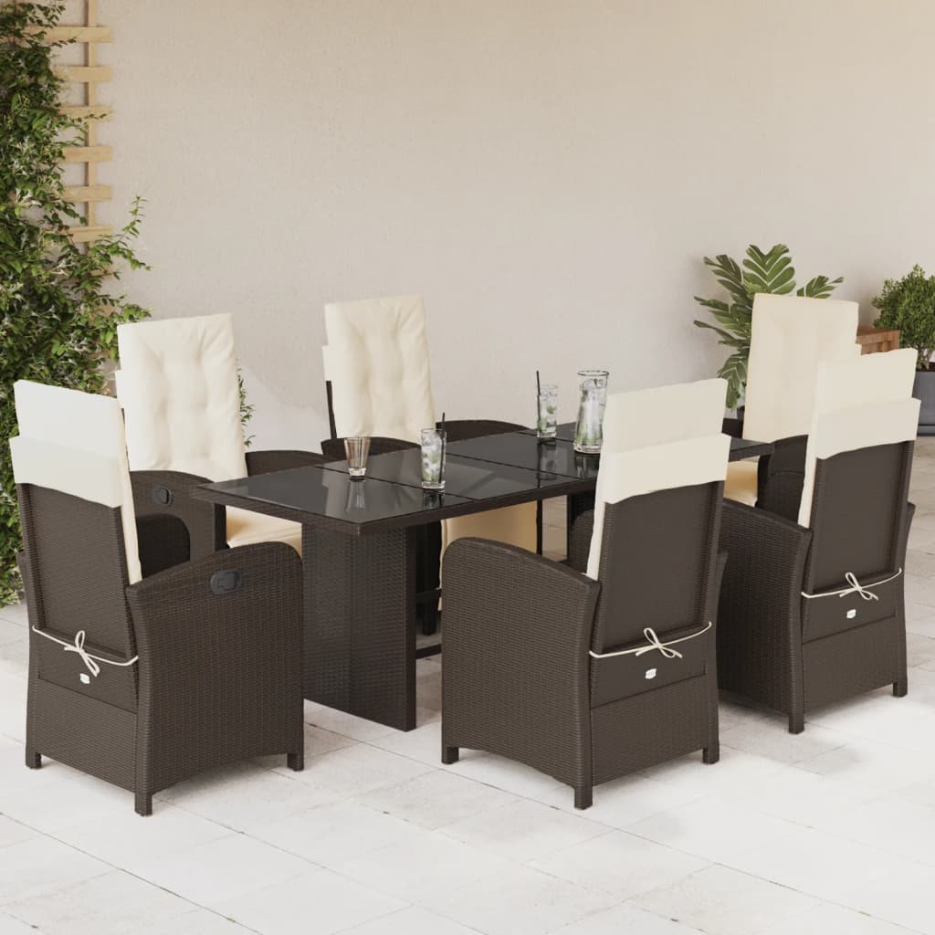 7-tlg. Garten-Essgruppe mit Kissen Schwarz Poly Rattan
