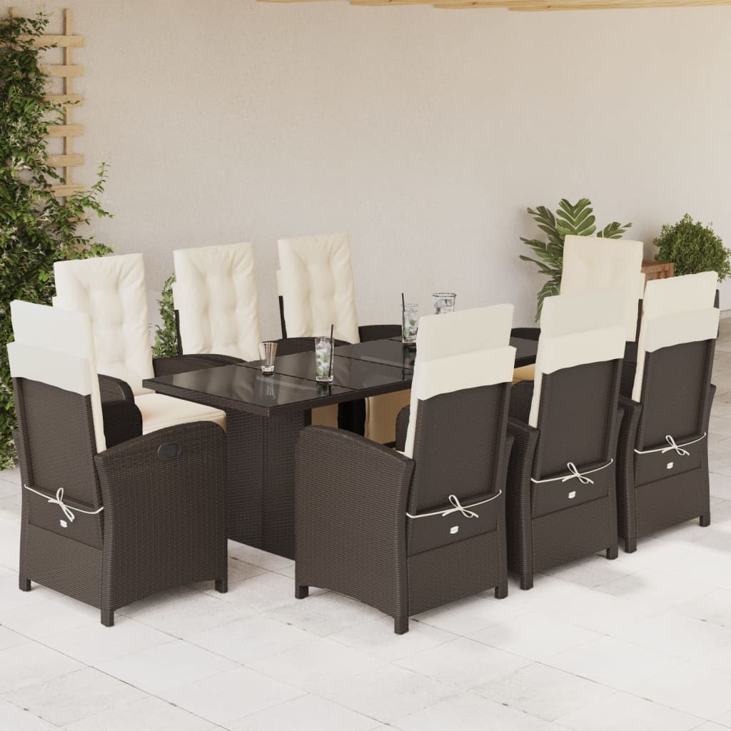 7-tlg. Garten-Essgruppe mit Kissen Schwarz Poly Rattan