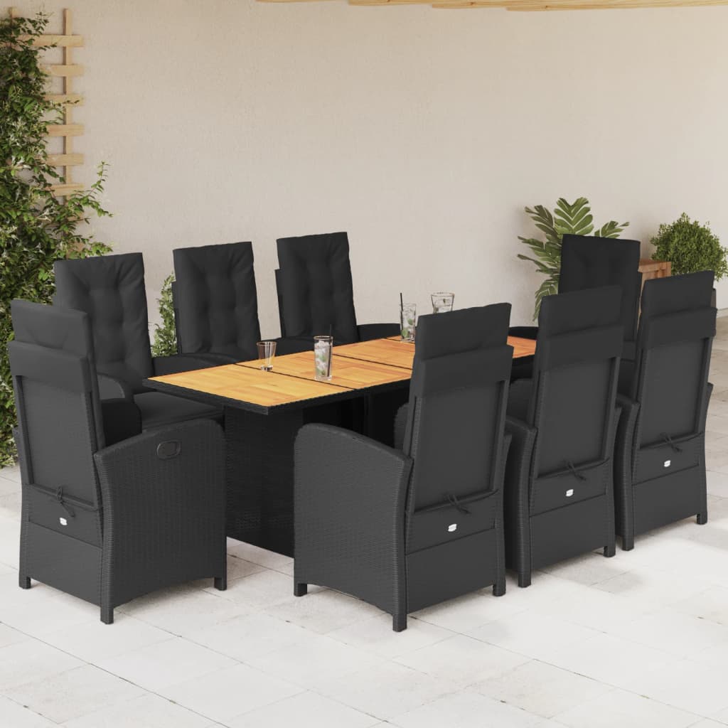 7-tlg. Garten-Essgruppe mit Kissen Schwarz Poly Rattan