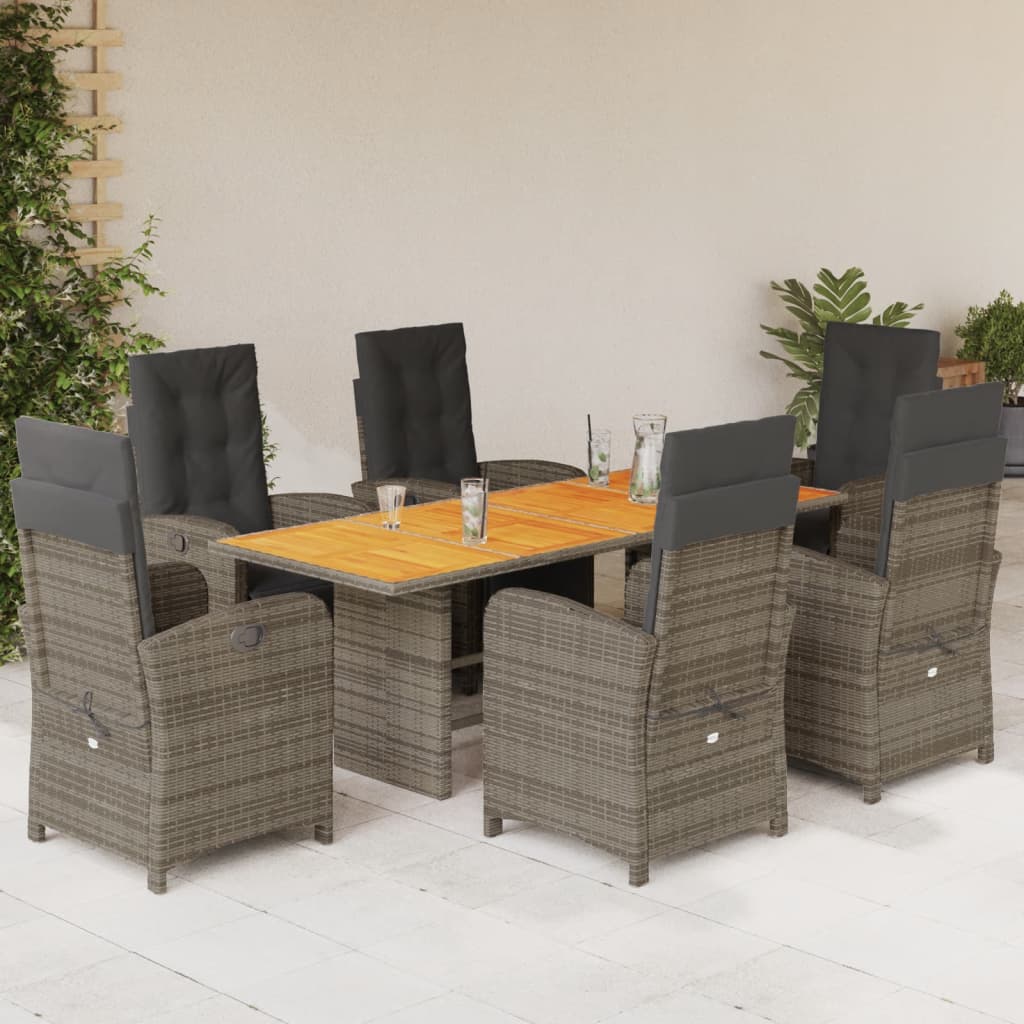 7-tlg. Garten-Essgruppe mit Kissen Schwarz Poly Rattan