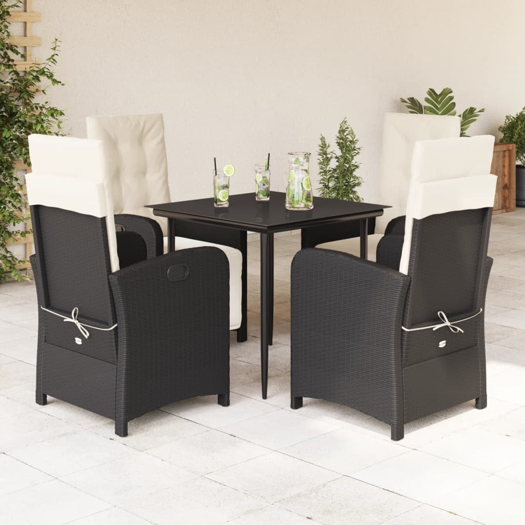 3-tlg. Bistro-Set mit Kissen Schwarz Poly Rattan