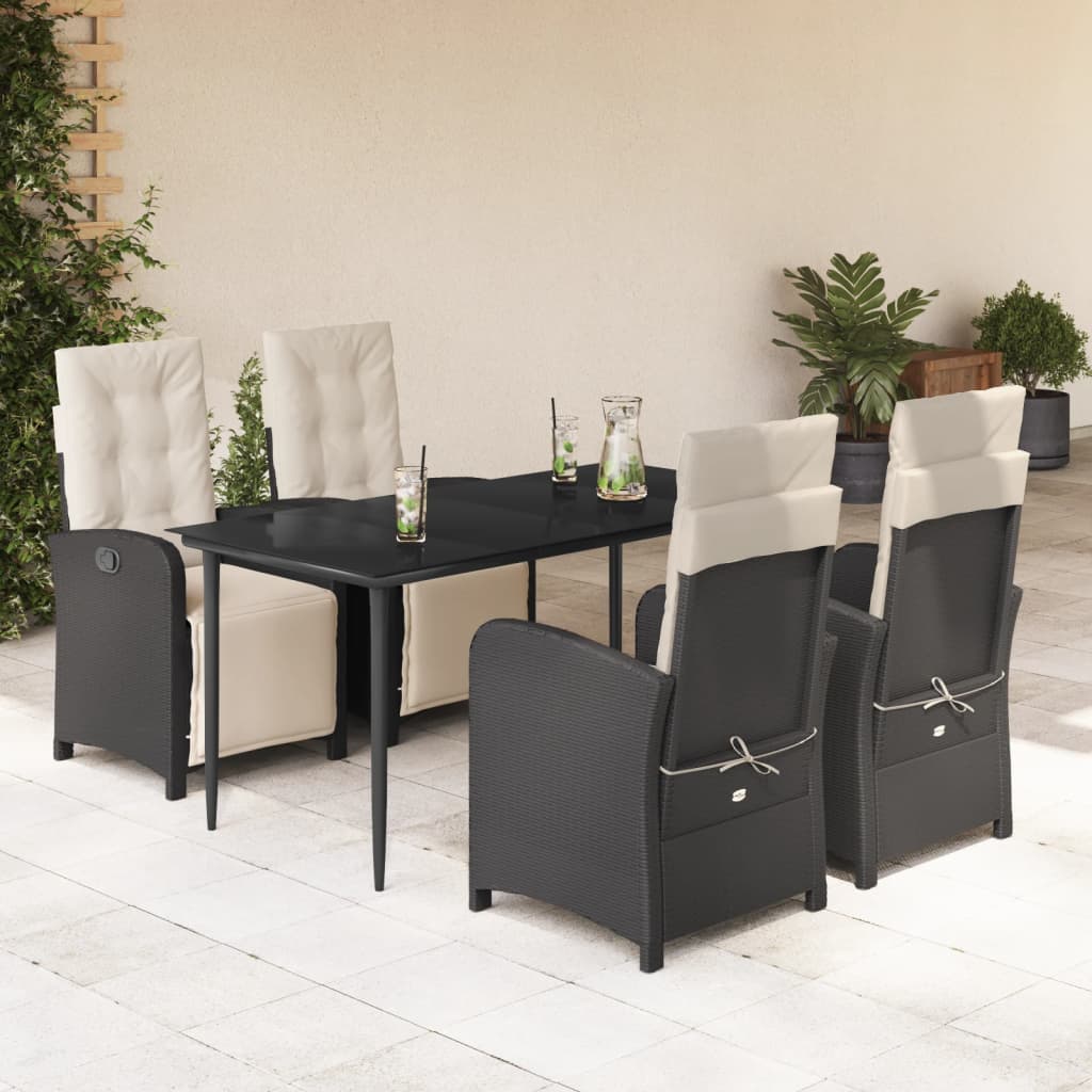 3-tlg. Bistro-Set mit Kissen Schwarz Poly Rattan