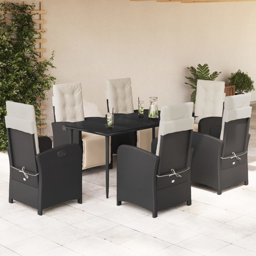 3-tlg. Bistro-Set mit Kissen Schwarz Poly Rattan