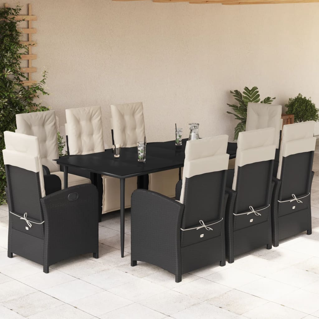 3-tlg. Bistro-Set mit Kissen Schwarz Poly Rattan