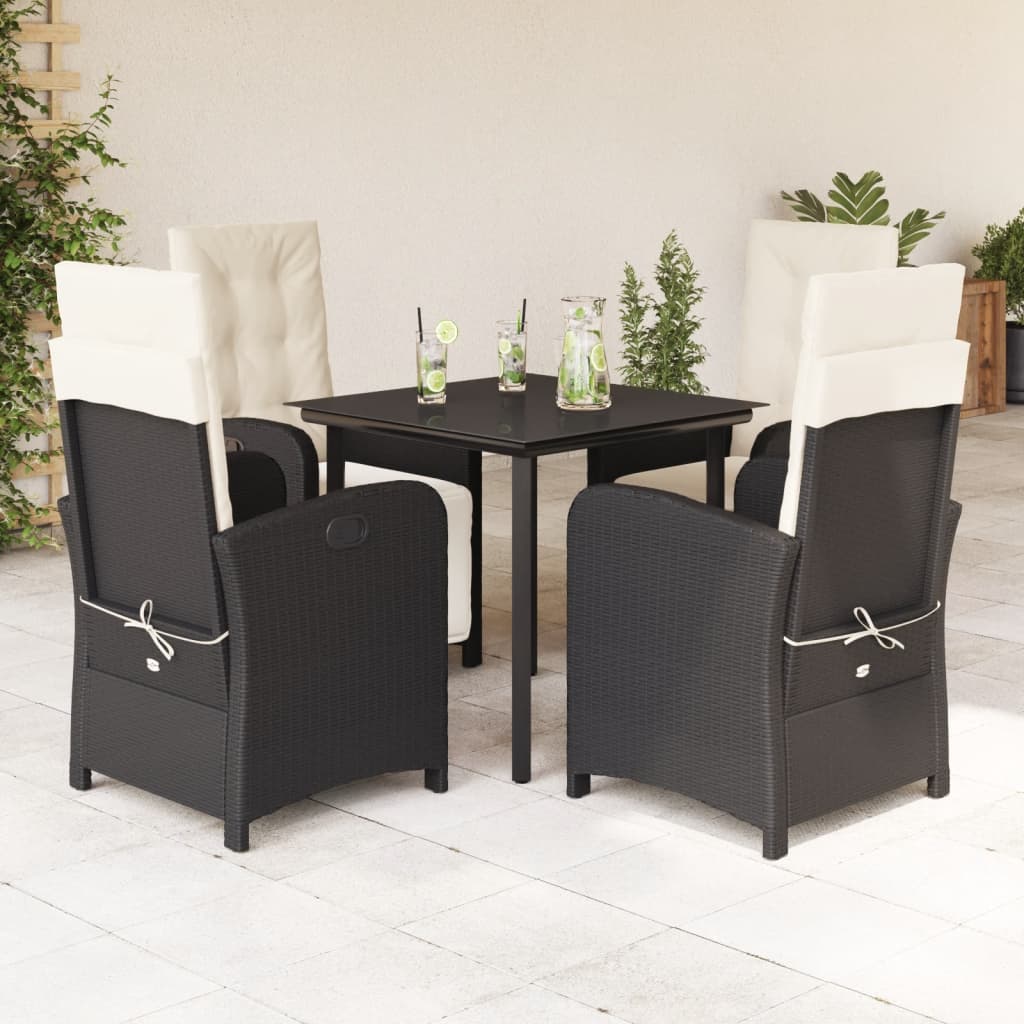 3-tlg. Bistro-Set mit Kissen Schwarz Poly Rattan