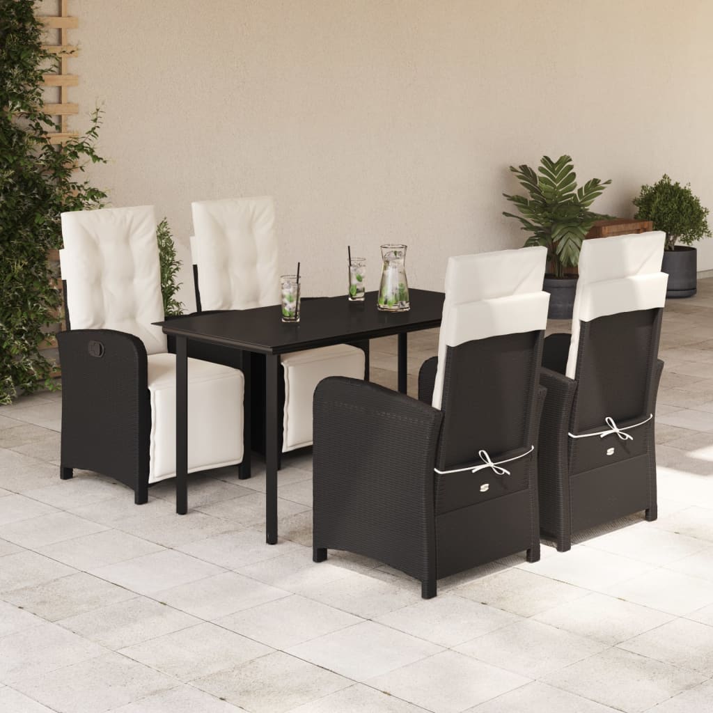 3-tlg. Bistro-Set mit Kissen Schwarz Poly Rattan