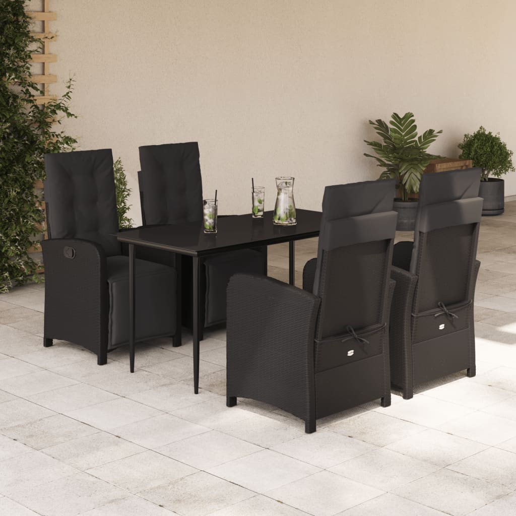 3-tlg. Bistro-Set mit Kissen Schwarz Poly Rattan