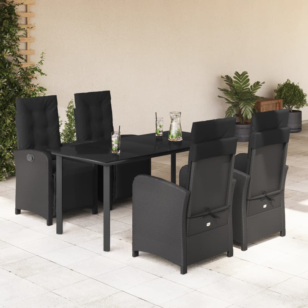 3-tlg. Bistro-Set mit Kissen Schwarz Poly Rattan