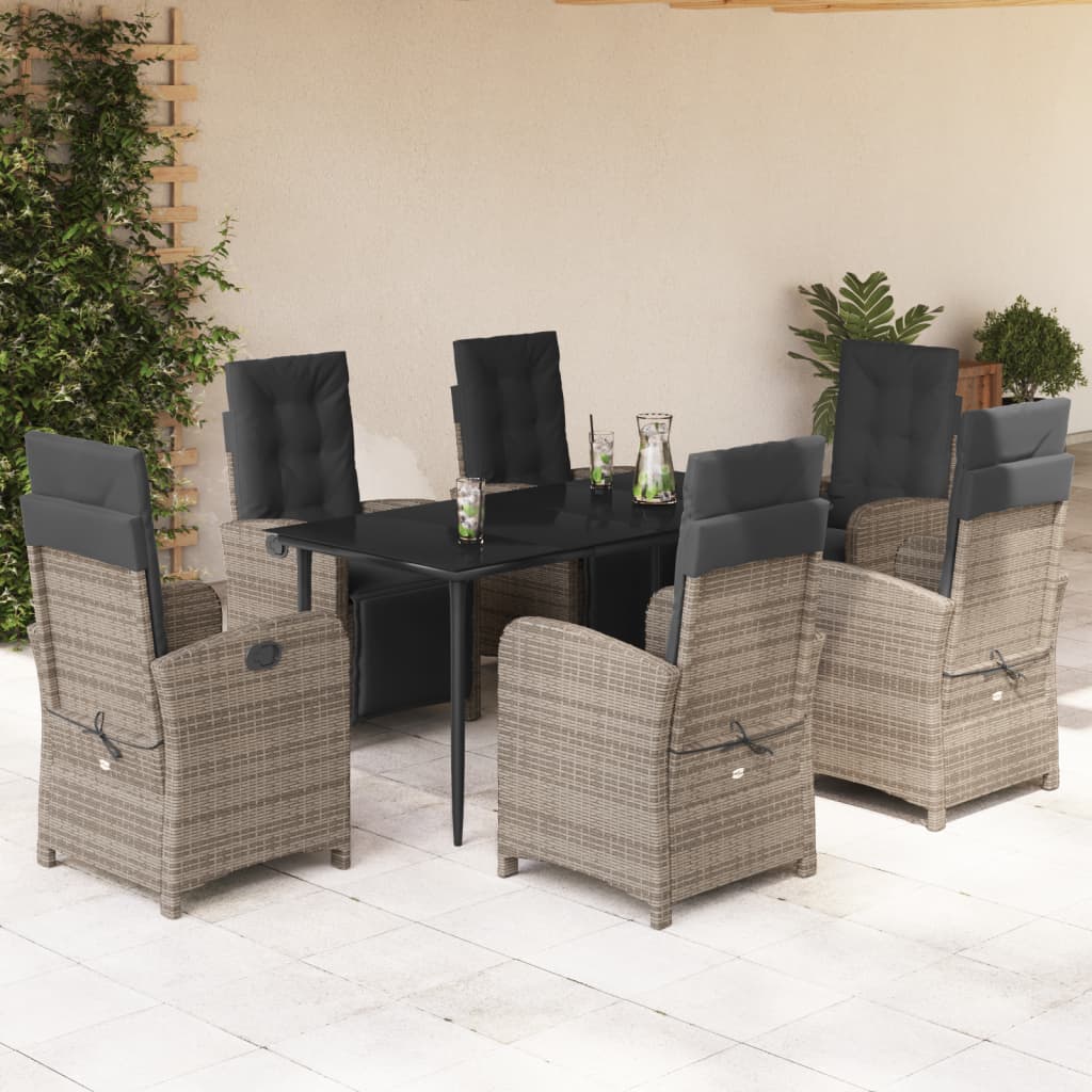 3-tlg. Bistro-Set mit Kissen Grau Poly Rattan