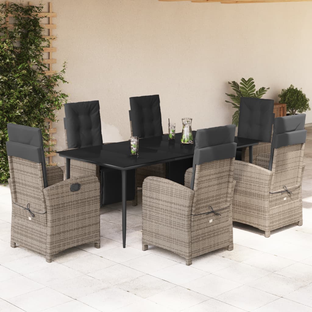 3-tlg. Bistro-Set mit Kissen Grau Poly Rattan