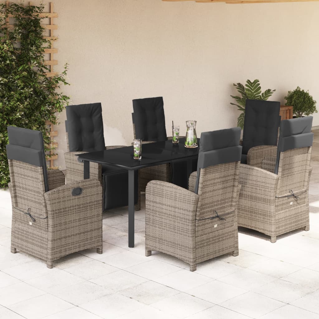 3-tlg. Bistro-Set mit Kissen Grau Poly Rattan