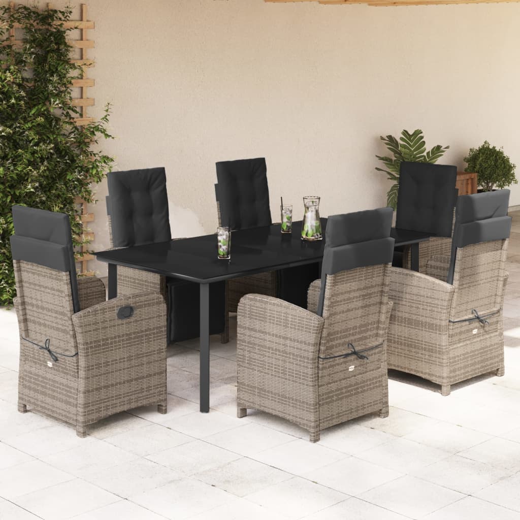 3-tlg. Bistro-Set mit Kissen Grau Poly Rattan