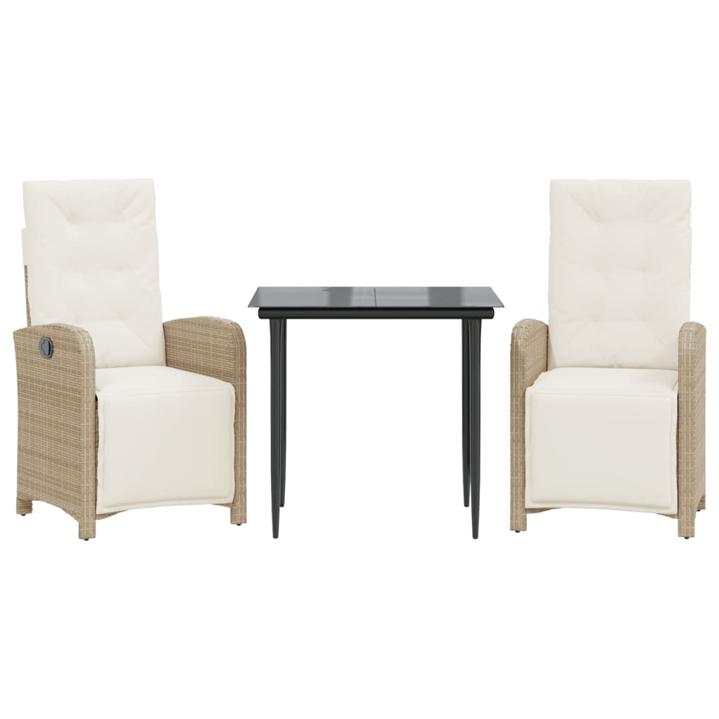 3-tlg. Bistro-Set mit Kissen Beige Poly Rattan
