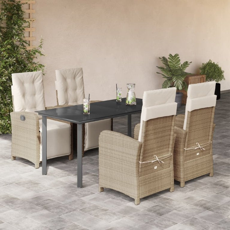 3-tlg. Bistro-Set mit Kissen Beige Poly Rattan
