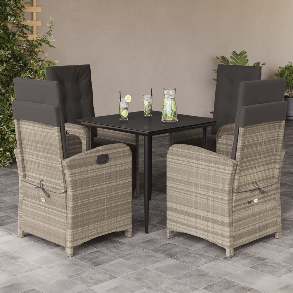 3-tlg. Bistro-Set mit Kissen Hellgrau Poly Rattan