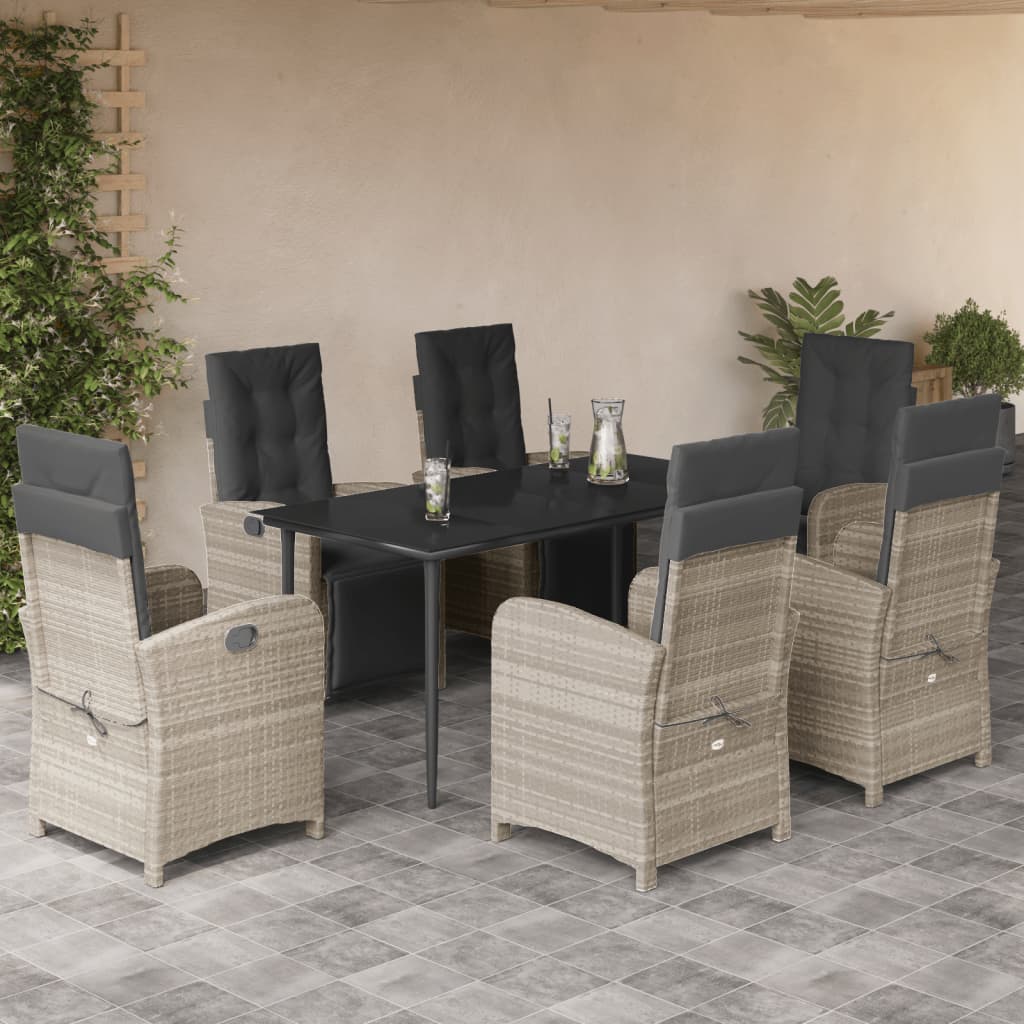 3-tlg. Bistro-Set mit Kissen Hellgrau Poly Rattan