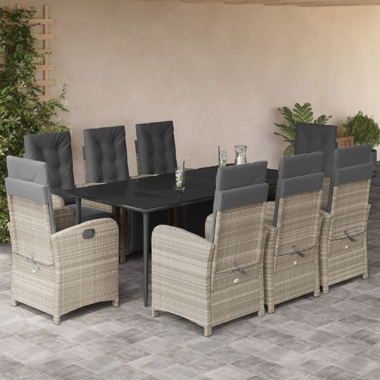 3-tlg. Bistro-Set mit Kissen Hellgrau Poly Rattan